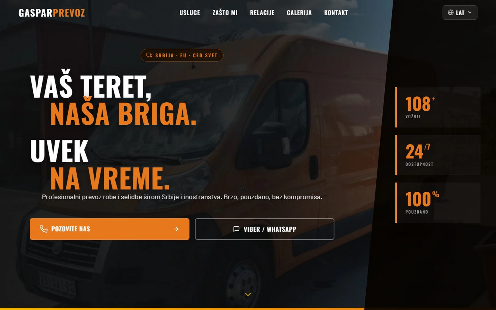 Snimak ekrana sajta Gaspar Prevoz