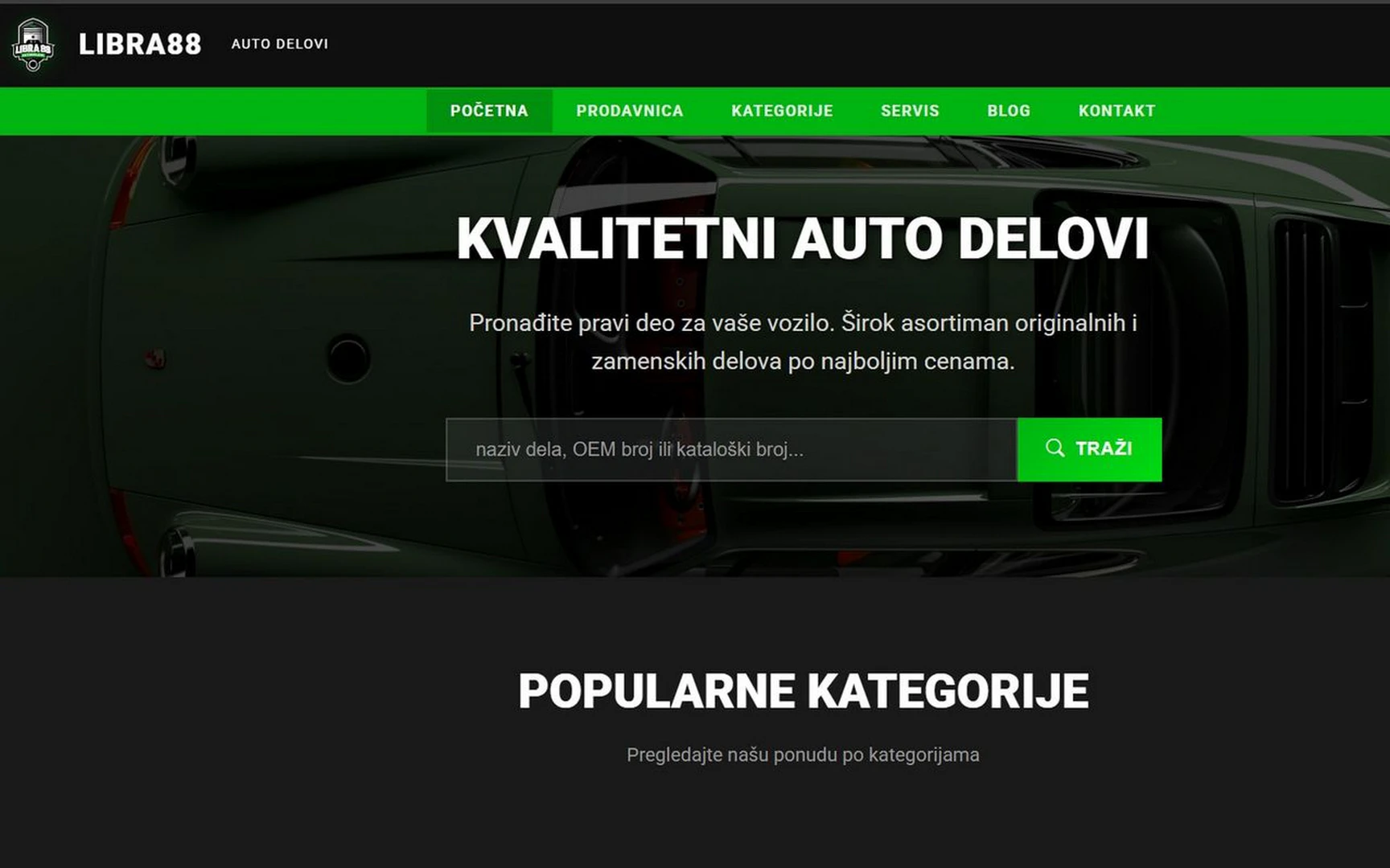 Snimak ekrana sajta Libra88 Auto Delovi